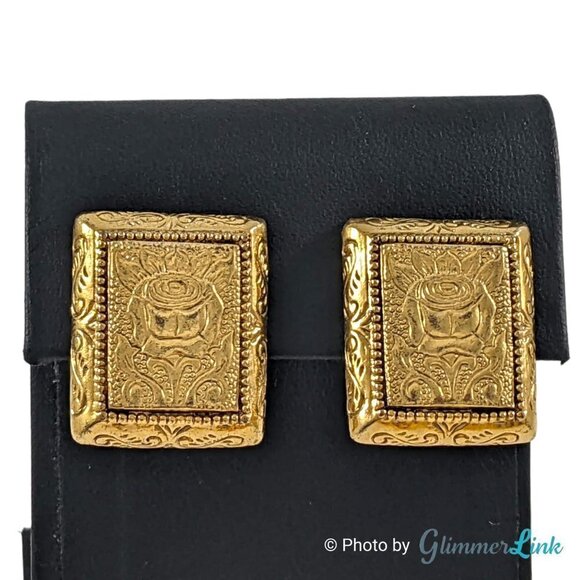 1928 Jewelry - 1928 Company Rectangular Embossed Rose Gold Tone Clip On Earrings